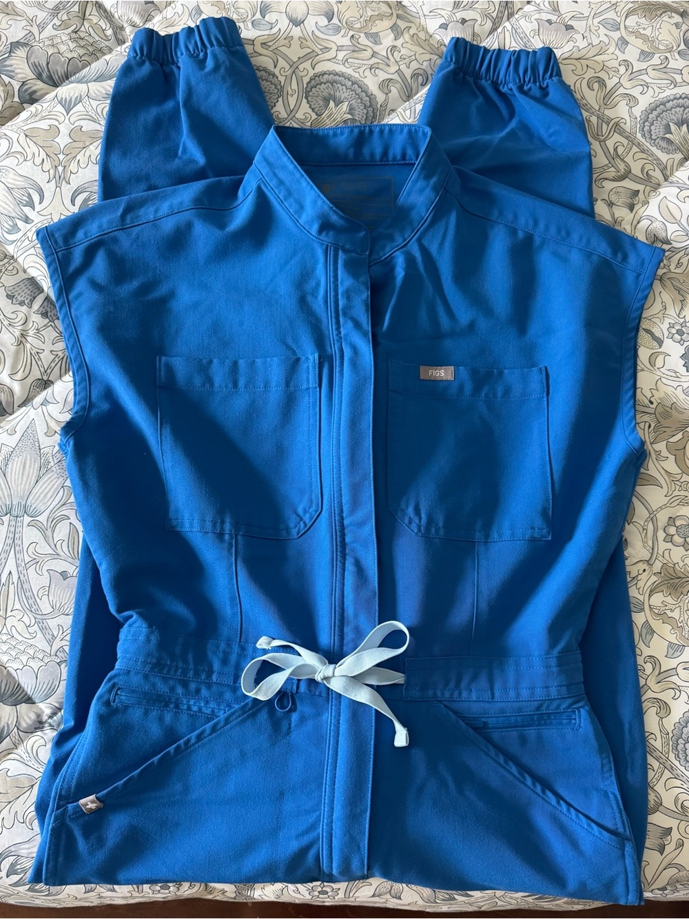 FIGS Petite Rafaela Cargo Jogger Jumpsuit in Royal Blue with Drawstring